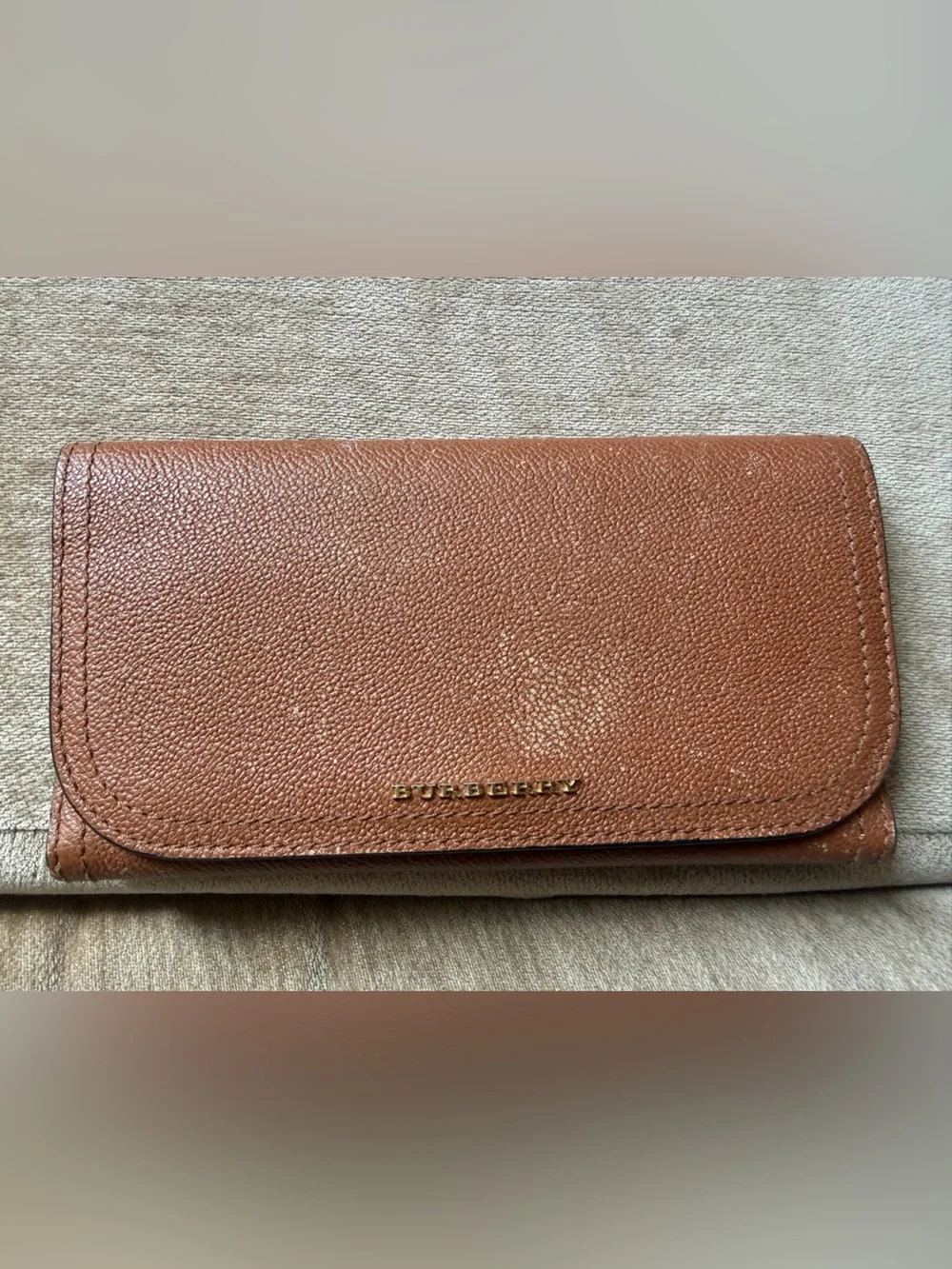 Burberry Cognac Pebbled Leather Wallet